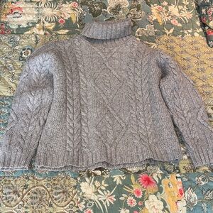 Cozy Cable-Knit Turtleneck Sweater - Gray